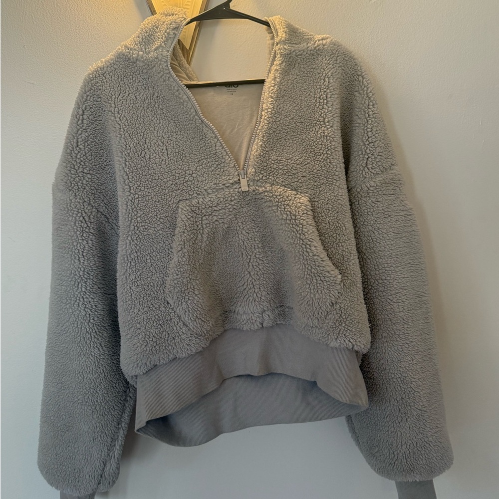 Alo Yoga foxy Cozy Gray Sherpa Jacket half zip